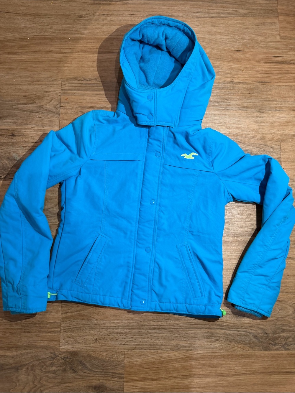 Hollister Blue/Neon Green  Warm Winter Coat Hooded Zippered Junior- Size Sz M